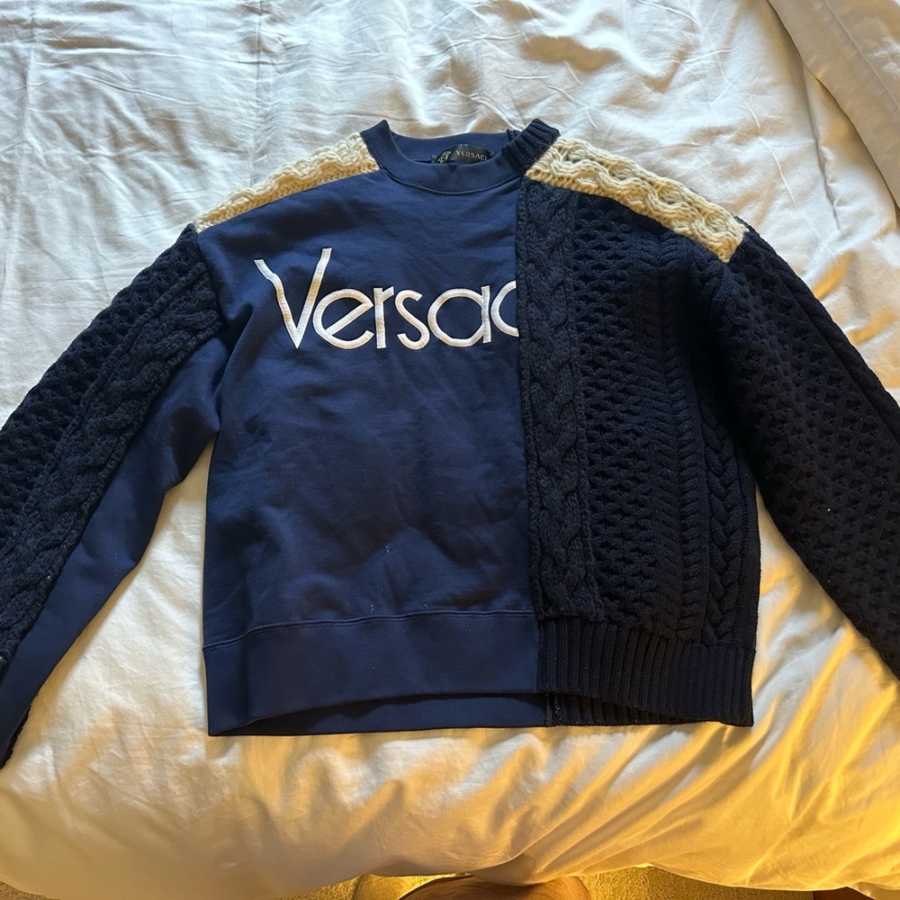 Versace Blue and Beige Knit Sweater